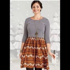 MATILDA JANE Women's Winsome Striped Floral Crew Neck Dress Grey Orange XS